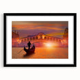 Abstract art print of a colorful gondola in textured style on a black framed canvas, ideal for living room decor.