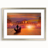 Abstract art print featuring a stylized gondola in silver hues on a framed canvas, suitable for dining room decor.