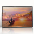 Large abstract wall art depicting a gondola on water in black and white, framed acrylic print.