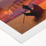 Art deco poster of a gondola on water, in muted blue and gray tones on rolled canvas, suitable for dining room decor.