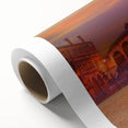 Art deco style poster of a gondola on water, in muted blue and gray tones on rolled canvas, ideal for nursery wall art.
