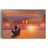 Black and white photograph of a gondola on calm waters, printed on stretched canvas, suitable for kitchen wall art.