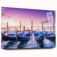 Acrylic print of a gondola on a canal, using muted blues and grays, suitable for dining room decor.