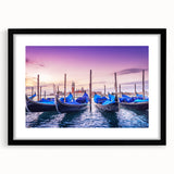 Abstract art print of a colorful gondola, in vibrant hues on a textured canvas, framed in black, ideal for living room decor.