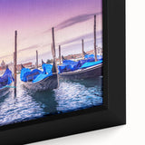 Extra large framed canvas featuring a black gondola on a colorful, textured background, ideal for living room decor.