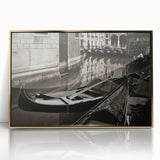 Mid-century modernist art deco poster of a gondola, in muted gold and black, acrylic framed, suitable for nursery wall art.