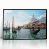 Large abstract wall art of a gondola in muted black and gray tones on a framed acrylic, ideal for modern living room decor.