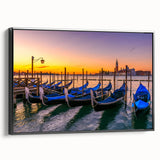 Black and white framed canvas of a vintage gondola landscape, ideal for bedroom wall decor.