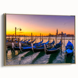 Framed canvas of a vintage gondola on a serene water landscape, rendered in black with colorful accents.