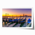 Venetian gondola on calm water, muted blue and gray tones, rolled canvas print, ideal for dining room wall art.