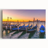 Black and white photo of a gondola on calm water, printed on large stretched canvas, suitable for kitchen wall art.