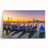 Black and white photograph of a gondola on a canal, printed on large stretched canvas.
