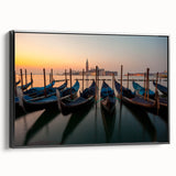 Black and white framed canvas of a vintage gondola landscape, ideal for bedroom wall art.