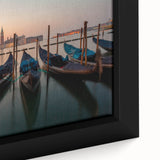 Extra large framed canvas of a black gondola on a colorful, textured background, ideal for living room decor.