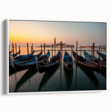 Framed canvas of a vintage gondola landscape painting in black and white, ideal for bedroom wall art.