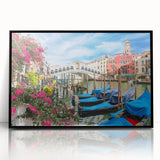 Large abstract wall art featuring a black and white gondola design on acrylic, framed in black.