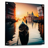 Acrylic print of a gondola on water in muted blue and gray tones, suitable for dining room decor.