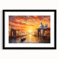 Extra large abstract art print of a colorful gondola on textured canvas, framed in black, ideal for living room decor.