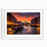 Extra large abstract art print of a gondola on textured canvas, in muted earth tones, framed with a white mat.