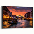 Black and white framed canvas of a vintage gondola landscape, ideal for bedroom wall decor.