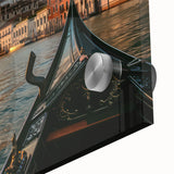 Large abstract acrylic print of a gondola, featuring mid-century modernist style in muted earth tones.