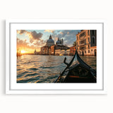 Extra large framed wall art depicting an abstract gondola in textured grays and blues, ideal for living room decor.