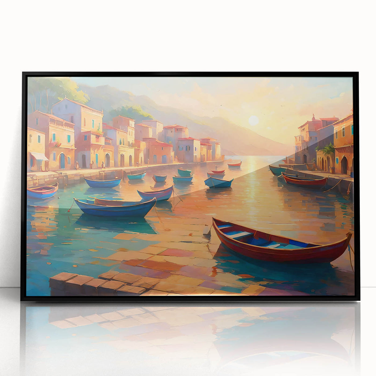 Large abstract wall art featuring a stylized gondola design in black and white tones on a framed acrylic.