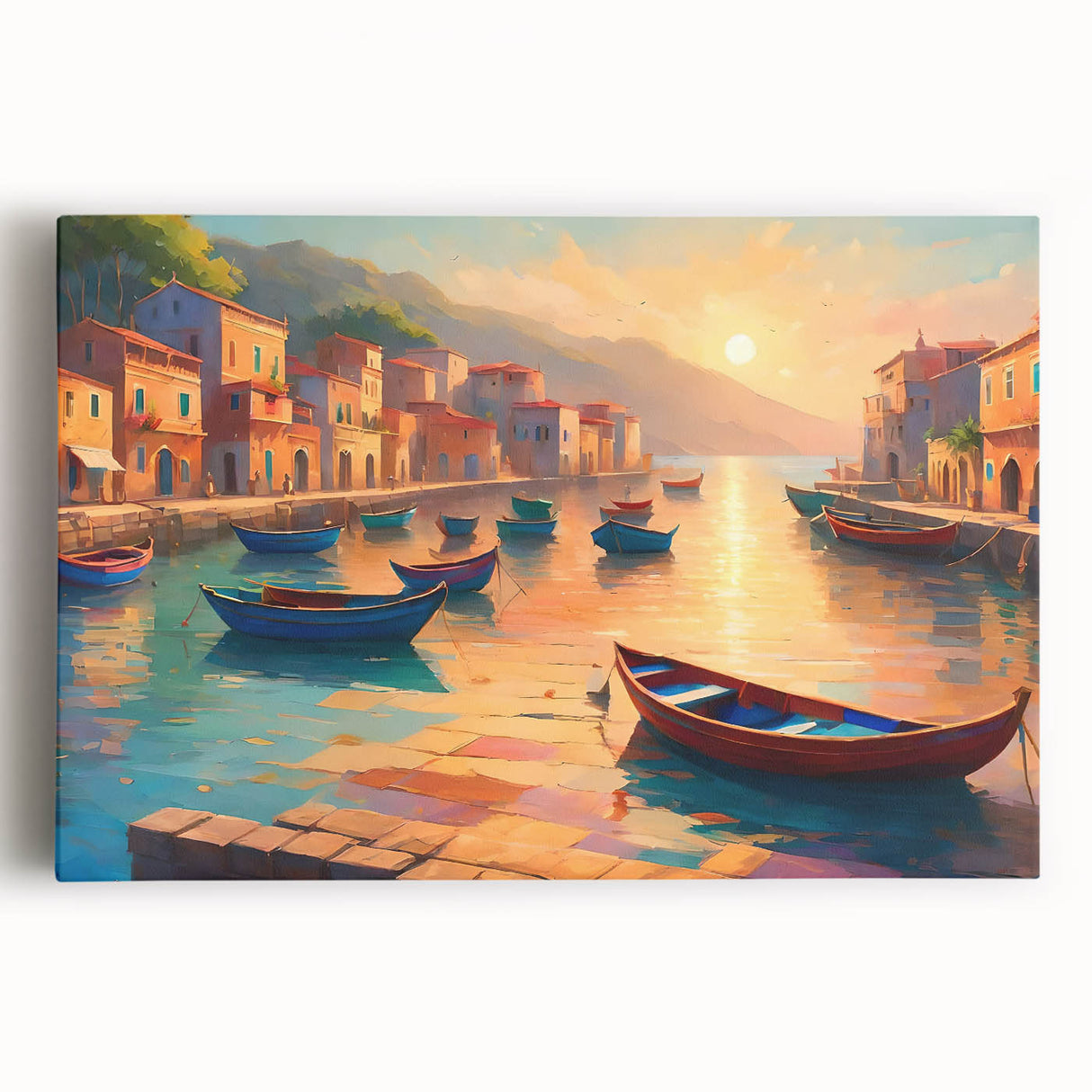 Black and white stretched canvas of a gondola on water, ideal for kitchen wall art.