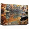 Acrylic print of a gondola on serene water, using muted blue and gray tones, ideal for bedroom or dining room decor.