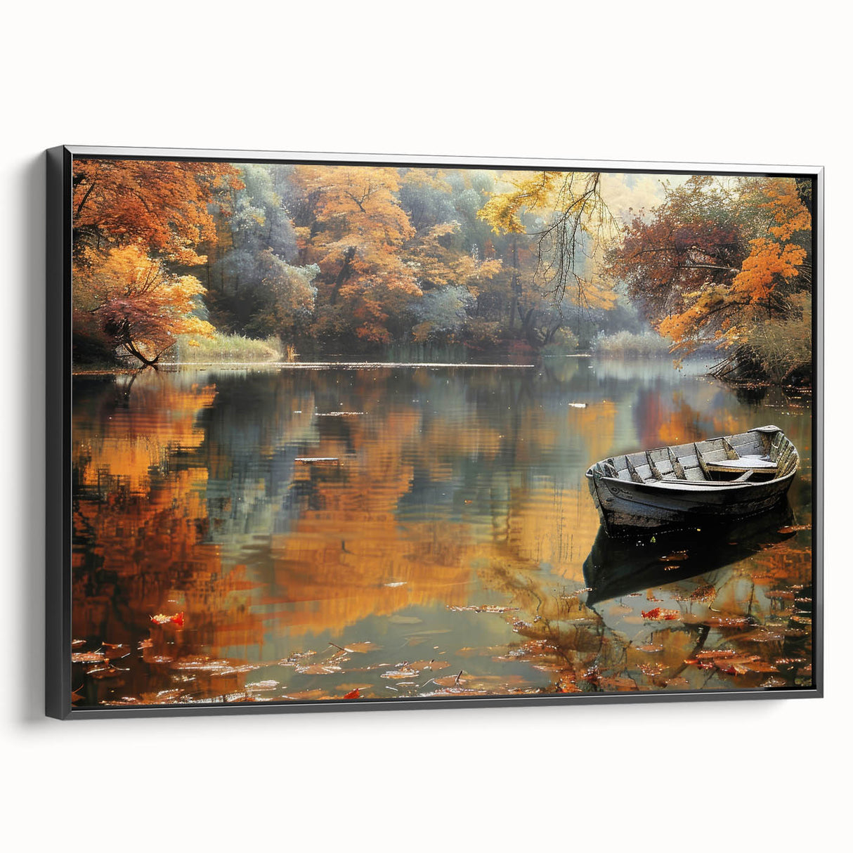 Black and white framed canvas featuring a vintage-style gondola on a calm waterway, ideal for bedroom wall decor.