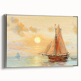 Framed canvas vintage poster art featuring a side view of a rowboat, rendered in black and colorful tones.