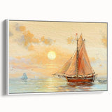 Framed canvas featuring a vintage black and white rowboat landscape, ideal for bedroom wall art.