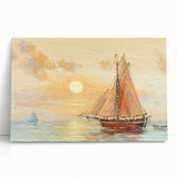 Black and white photo of a rowboat on water, printed on stretched canvas, ideal for kitchen wall art.