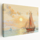 Side view of a rowboat on a stretched canvas, depicted in muted earth tones, suitable for kitchen wall art.