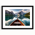 Abstract colorful art print of a rowboat, in vibrant blue and orange tones on a textured canvas, ideal for living room decor.