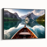 Black and white framed canvas featuring a vintage rowboat landscape, ideal for bedroom wall art.