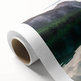 Art deco poster of a rowboat on calm waters, muted blue and gray tones on rolled canvas, ideal for nursery wall art.
