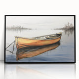 Framed acrylic print of a large abstract rowboat in black and white, ideal for modern art wall decor in living spaces.