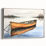 Framed canvas vintage poster art featuring a rowboat in vibrant colors, ideal for extra large living room wall.