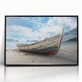 Large abstract wall art featuring a rowboat in muted earth tones on framed acrylic, ideal for a modern living room.