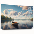 Acrylic print of a rowboat in muted blues and grays, ideal for dining room decor.