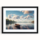 Abstract art print of a colorful rowboat, vibrant blue and red, on a textured canvas, ideal for living room decor.