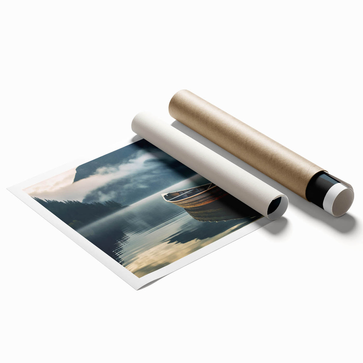 Extra large wall art depicting a rowboat in pastel shades on a rolled canvas, ideal for classy bathroom decor.