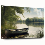 Acrylic print of a rowboat in neutral tones, ideal for dining room or bedroom decor.