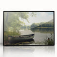 Large abstract wall art featuring a rowboat in muted earth tones on a framed acrylic, ideal for a modern living room.