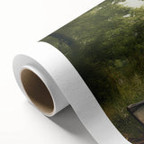 Art deco style poster of a rowboat on calm waters, in soft blue and gray tones, on rolled canvas, ideal for nursery wall art.