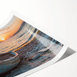 Extra large wall art featuring a rowboat on water, rendered in soft pastel shades on a rolled canvas.