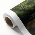 Art deco poster of a rowboat on calm waters in muted blue tones, printed on rolled canvas, ideal for nursery wall art.