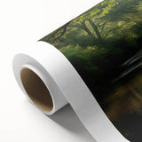 Art deco poster of a rowboat on calm waters in muted blue tones, printed on rolled canvas, ideal for nursery wall art.