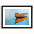 Abstract art print of a rowboat in vibrant colors on a textured, extra large canvas, ideal for living room decor.